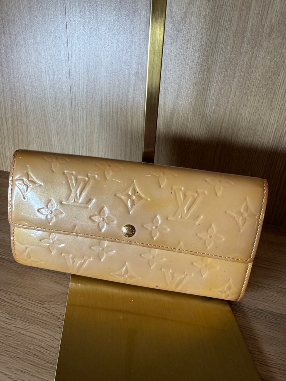 Louis Vuitton Vernis Embossed Monogram Long Wallet in Caramel